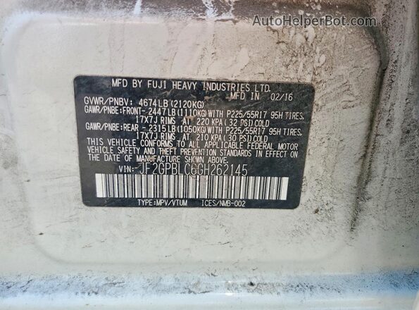 JF2GPBLC6GH262145 2016 SUBARU CROSSTREK White Շարժիչի բաժամունքի տեսք