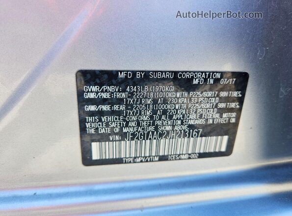 JF2GTAAC2JH213167 2018 SUBARU CROSSTREK Silver Engine compartment view