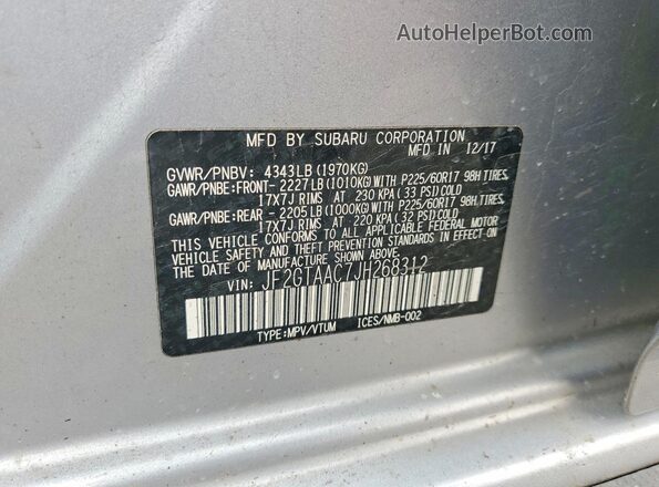 JF2GTAAC7JH268312 2018 SUBARU CROSSTREK Silver Engine compartment view