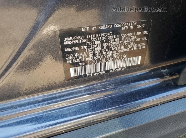 JF2GTAAC8JH226196 2018 SUBARU CROSSTREK Gray VIN sticker view