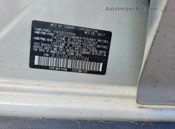 JF2GTABC0JH222044 2018 SUBARU CROSSTREK Белый Вид наклейки с VIN-кодом