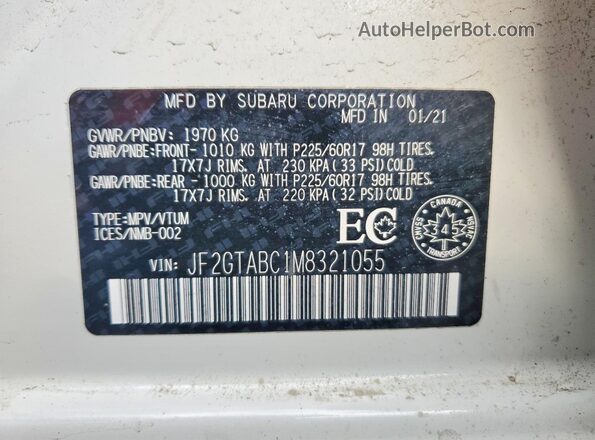 JF2GTABC1M8321055 2021 SUBARU CROSSTREK White Սալոնի 360 աստիճան տեսք