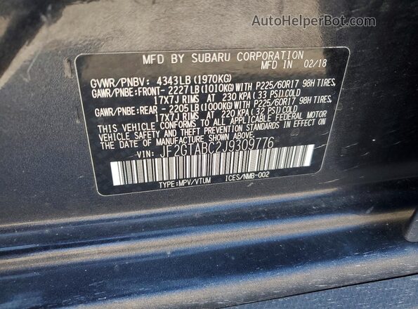 JF2GTABC2J9309776 2018 SUBARU CROSSTREK Black Widok komory silnika