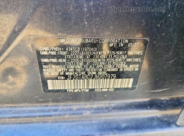 JF2GTABC2JH207979 2018 SUBARU CROSSTREK Угольный 