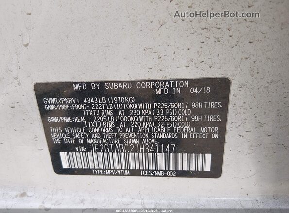 JF2GTABC2JH341147 2018 SUBARU CROSSTREK Белый Вид подкапотного пространства