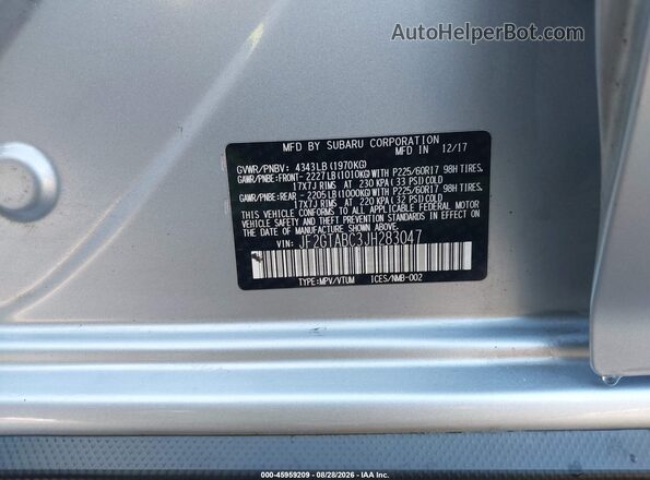 JF2GTABC3JH283047 2018 SUBARU CROSSTREK Gray ძრავის განყოფილების ხედი
