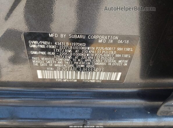 JF2GTABC3JH333493 2018 SUBARU CROSSTREK Black Engine compartment view