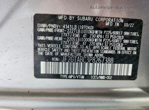 JF2GTABC3P8267388 2023 SUBARU CROSS Silver 