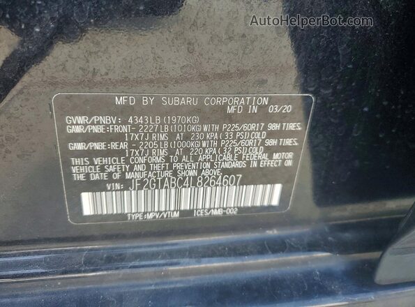 JF2GTABC4L8264607 2020 SUBARU CROSSTREK Black ძრავის განყოფილების ხედი