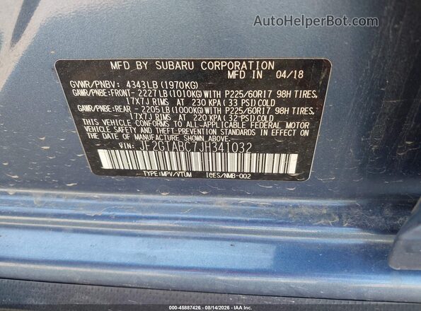 JF2GTABC7JH341032 2018 SUBARU CROSSTREK Синий Вид подкапотного пространства