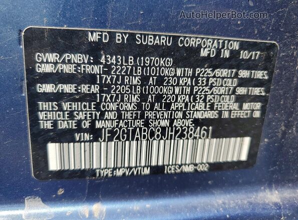 JF2GTABC8JH238461 2018 SUBARU CROSSTREK Blue Вид підкапотного простору