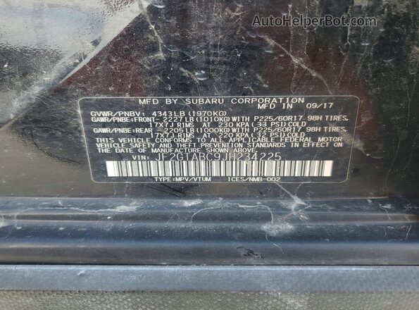 JF2GTABC9JH234225 2018 SUBARU CROSSTREK Black Vista de la etiqueta del VIN