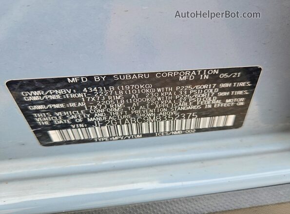 JF2GTABC9M8352375 2021 SUBARU CROSSTREK Blue Widok komory silnika