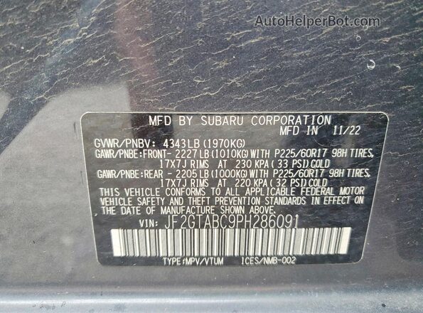 JF2GTABC9PH286091 2023 SUBARU CROSSTREK Серый Панорамный вид салона 360°
