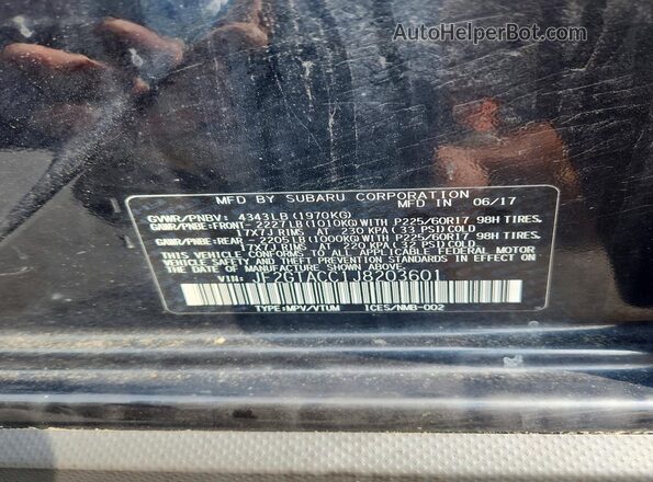 JF2GTACC1J8203601 2018 SUBARU CROSSTREK Black Vista de la etiqueta del VIN