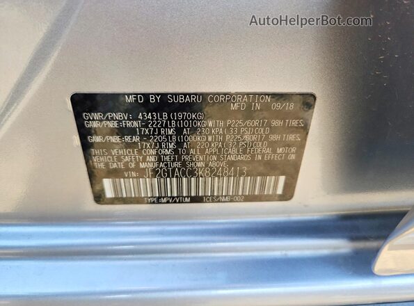 JF2GTACC3K8248413 2019 SUBARU CROSSTREK Silver Widok wnętrza 360 stopni