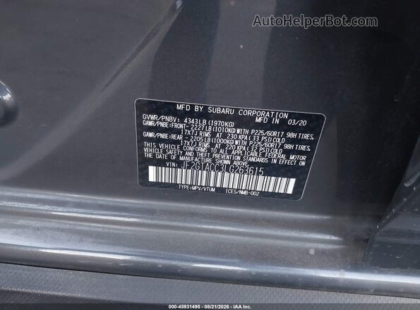 JF2GTACC3LG263615 2020 SUBARU CROSSTREK Gray ძრავის განყოფილების ხედი