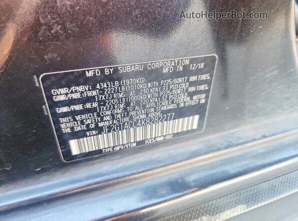 JF2GTACC4K8282277 2019 SUBARU CROSSTREK Gray Vista de la etiqueta del VIN