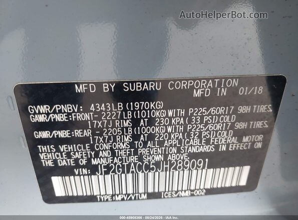 JF2GTACC5JH289091 2018 SUBARU CROSSTREK Gray Вид підкапотного простору