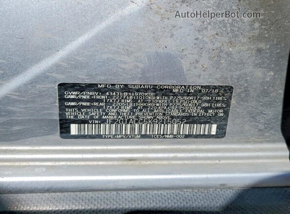 JF2GTACC5K9215052 2019 SUBARU CROSSTREK Silver VIN կոդի պիտակի տեսք