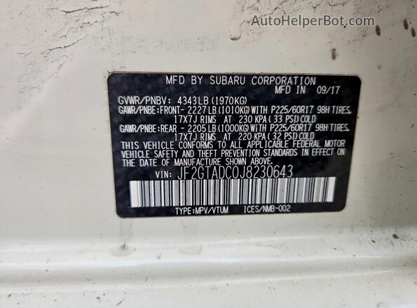 JF2GTADC0J8230643 2018 SUBARU CROSSTREK Белый Вид подкапотного пространства