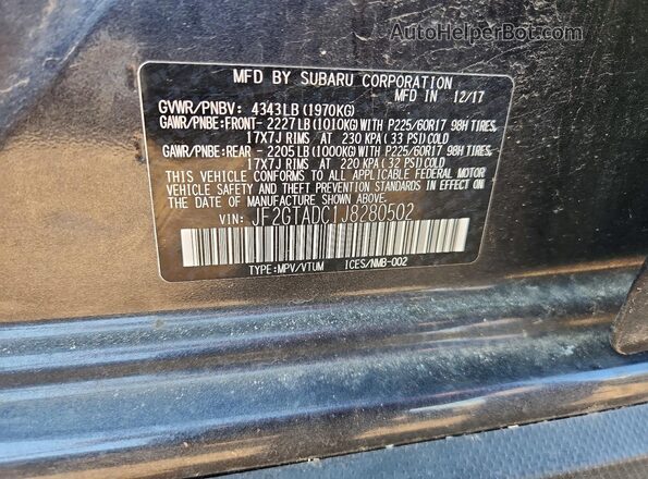 JF2GTADC1J8280502 2018 SUBARU CROSSTREK Black VIN sticker view