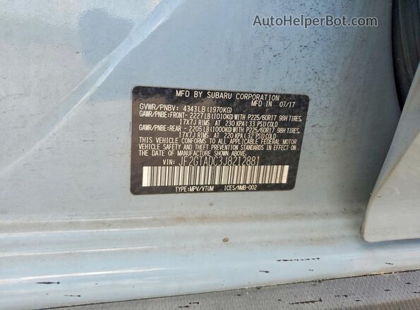 JF2GTADC3J8212881 2018 SUBARU CROSSTREK Gray Engine compartment view