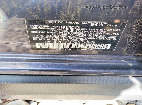 JF2GTADC5KH338869 2019 SUBARU CROSSTREK Gray Vista del compartimento del motor