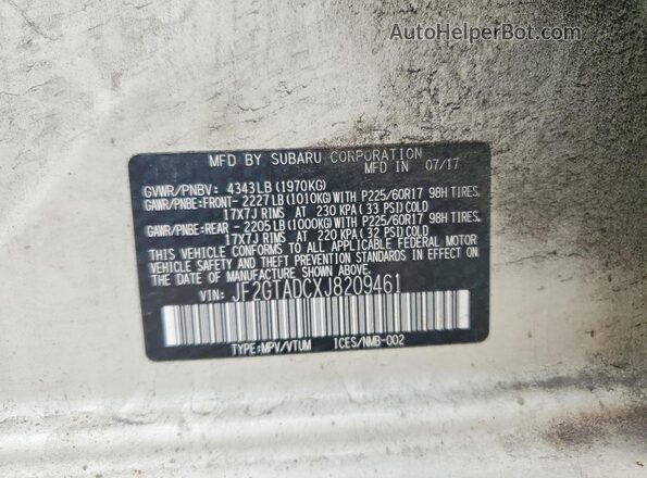JF2GTADCXJ8209461 2018 SUBARU CROSSTREK Белый Вид наклейки с VIN-кодом