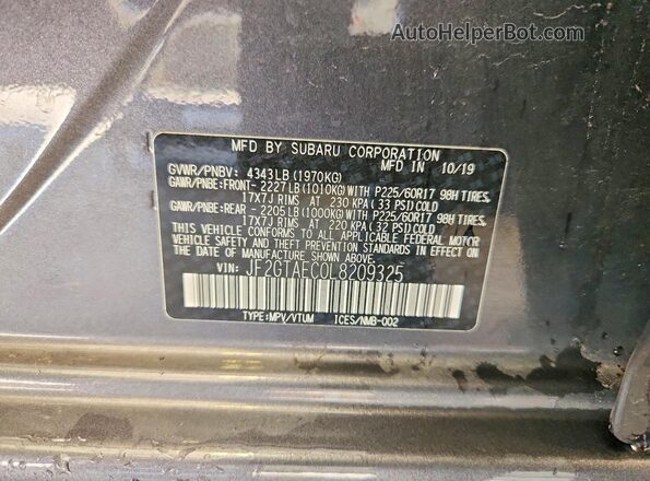 JF2GTAEC0L8209325 2020 SUBARU CROSSTREK Gray Շարժիչի բաժամունքի տեսք