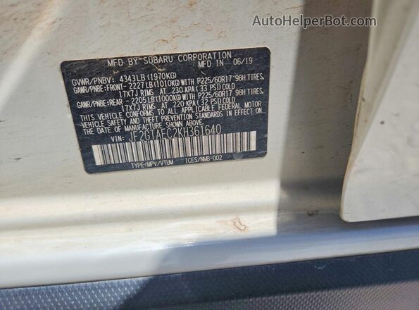 JF2GTAEC2KH361640 2019 SUBARU CROSSTREK White Widok komory silnika