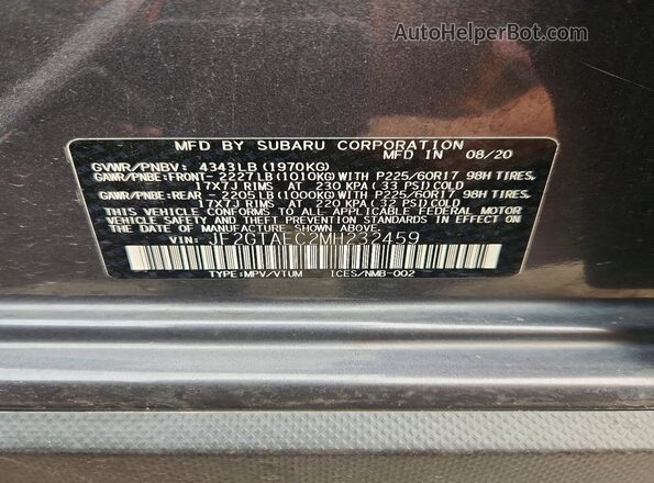 JF2GTAEC2MH232459 2021 SUBARU CROSSTREK Gray Սալոնի 360 աստիճան տեսք