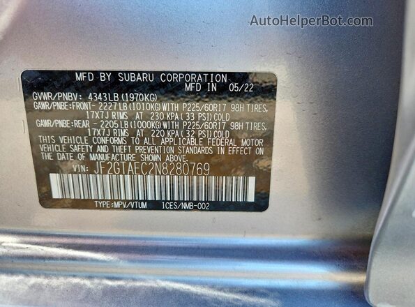 JF2GTAEC2N8280769 2022 SUBARU CROSSTREK Silver Widok komory silnika
