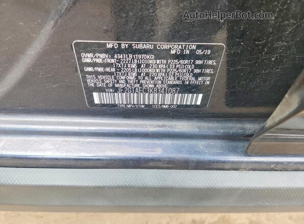 JF2GTAEC3K8341087 2019 SUBARU CROSSTREK Gray Engine compartment view