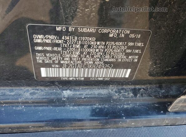JF2GTAEC3KH249252 2019 SUBARU CROSSTREK Black Vista de la etiqueta del VIN