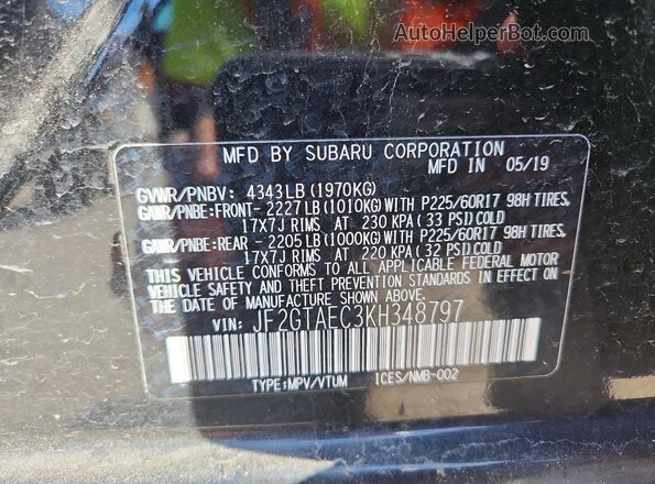 JF2GTAEC3KH348797 2019 SUBARU CROSSTREK Black 360 interior view