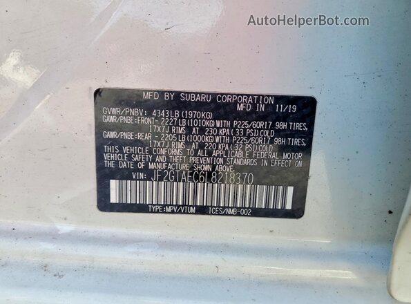 JF2GTAEC6L8218370 2020 SUBARU CROSSTREK White Շարժիչի բաժամունքի տեսք