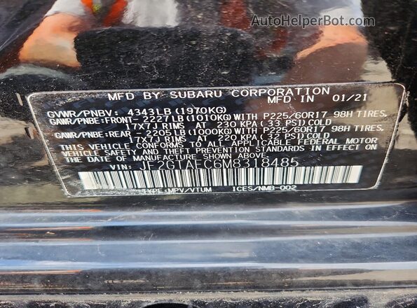 JF2GTAEC6M8318485 2021 SUBARU CROSSTREK Black Widok komory silnika