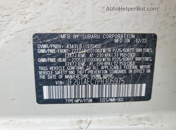 JF2GTAEC7PH305975 2023 SUBARU CROSSTREK White Շարժիչի բաժամունքի տեսք