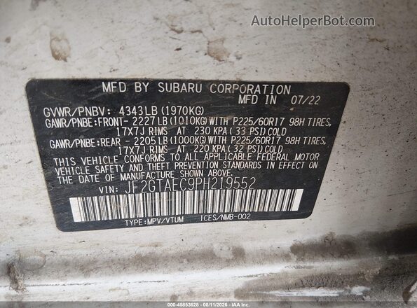JF2GTAEC9PH219552 2023 SUBARU CROSSTREK White Engine compartment view