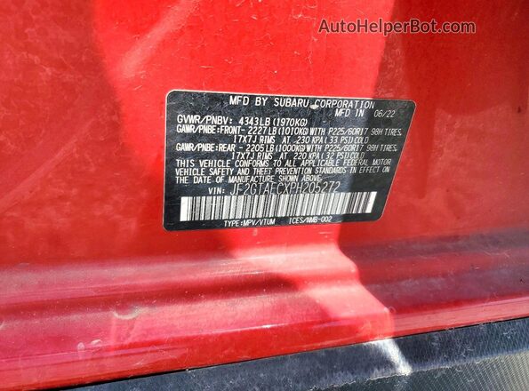 JF2GTAECXPH205272 2023 SUBARU CROSSTREK Red Vista de la etiqueta del VIN
