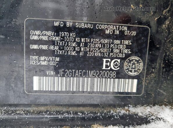 JF2GTAFC1M9220098 2021 SUBARU CROSSTREK Черный Панорамный вид салона 360°