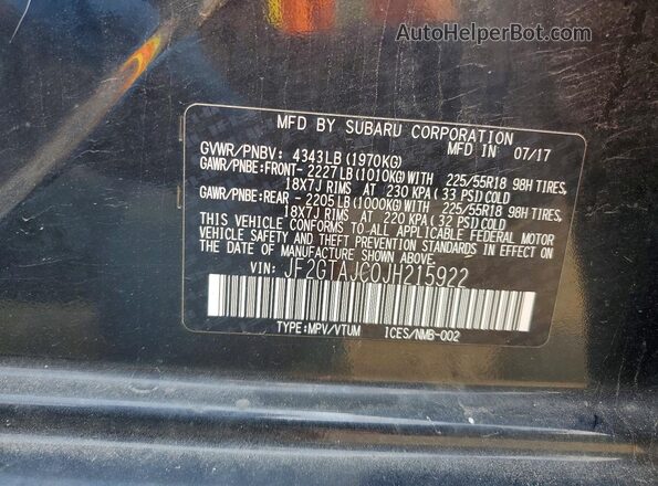 JF2GTAJC0JH215922 2018 SUBARU CROSSTREK Black Widok wnętrza 360 stopni