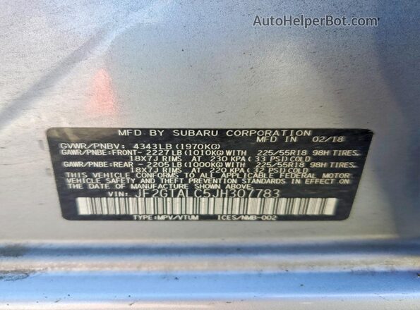 JF2GTALC5JH307783 2018 SUBARU CROSSTREK Silver VIN կոդի պիտակի տեսք