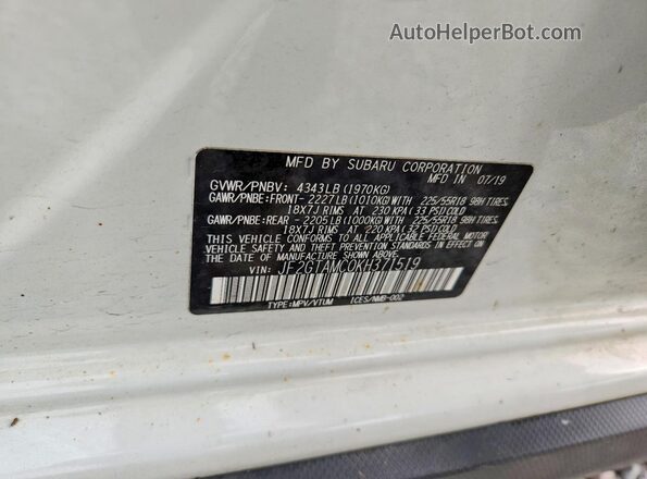 JF2GTAMC0KH371519 2019 SUBARU CROSSTREK White ძრავის განყოფილების ხედი