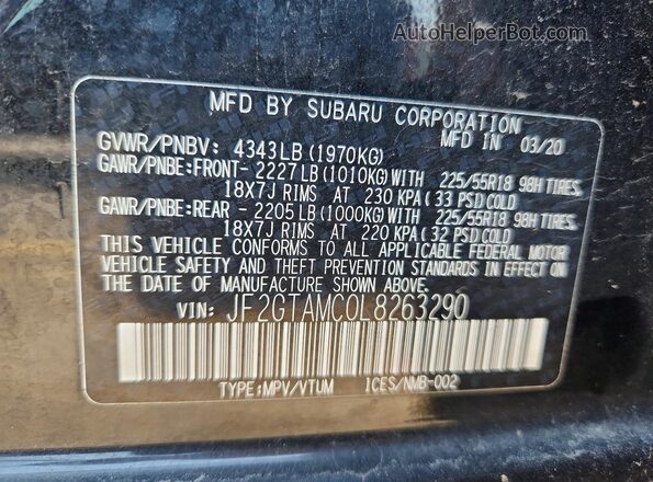 JF2GTAMC0L8263290 2020 SUBARU CROSSTREK Black Սալոնի 360 աստիճան տեսք
