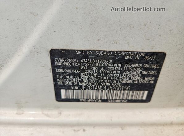JF2GTAMC4J8200156 2018 SUBARU CROSSTREK White Շարժիչի բաժամունքի տեսք