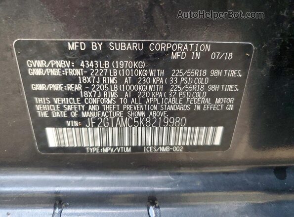 JF2GTAMC5K8219980 2019 SUBARU CROSSTREK Gray Engine compartment view