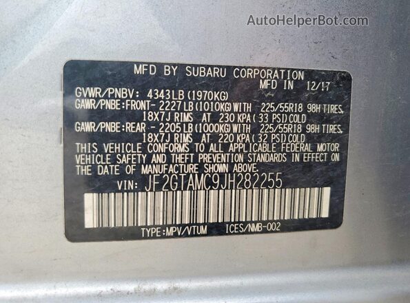 JF2GTAMC9JH282255 2018 SUBARU CROSSTREK Silver Engine compartment view