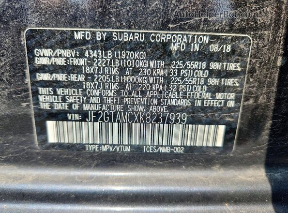 JF2GTAMCXK8237939 2019 SUBARU CROSSTREK Black Вид підкапотного простору